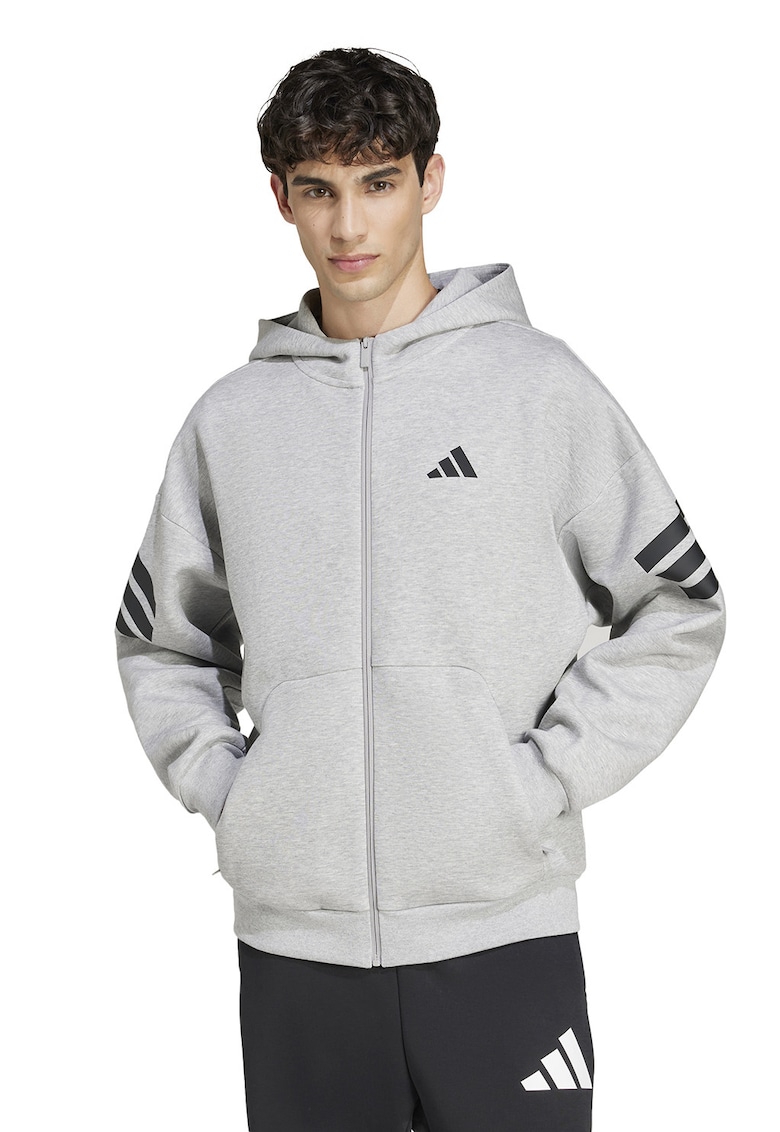 Hanorac cu fermoar si maneci cazute - Negru/Gri deschis