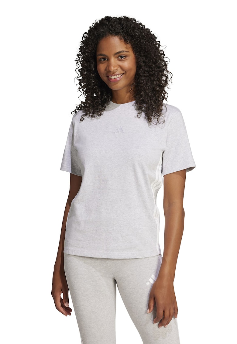 Tricou din bumbac cu decolteu la baza gatului - Alb/Gri deschis