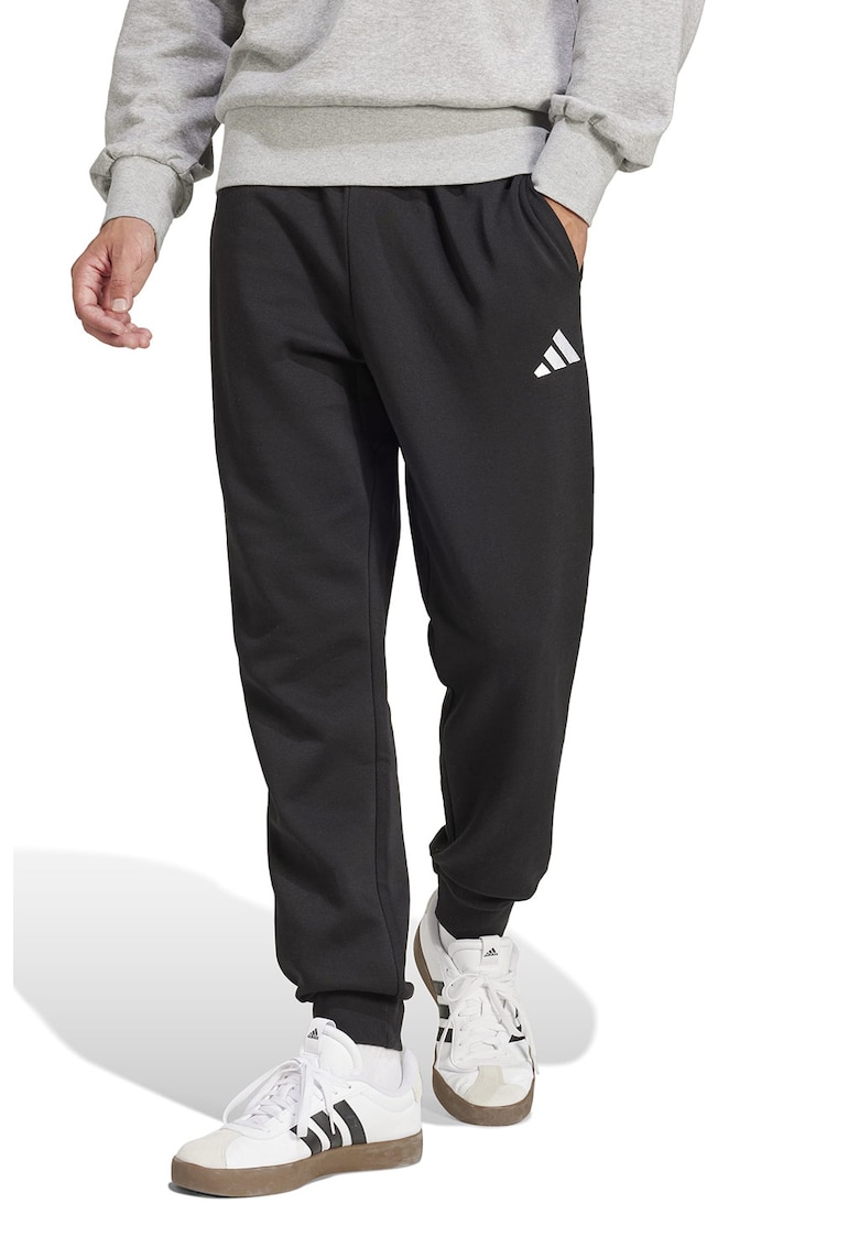 Pantaloni de trening cu snur in talie si croiala conica FeelCozy - Alb/Negru