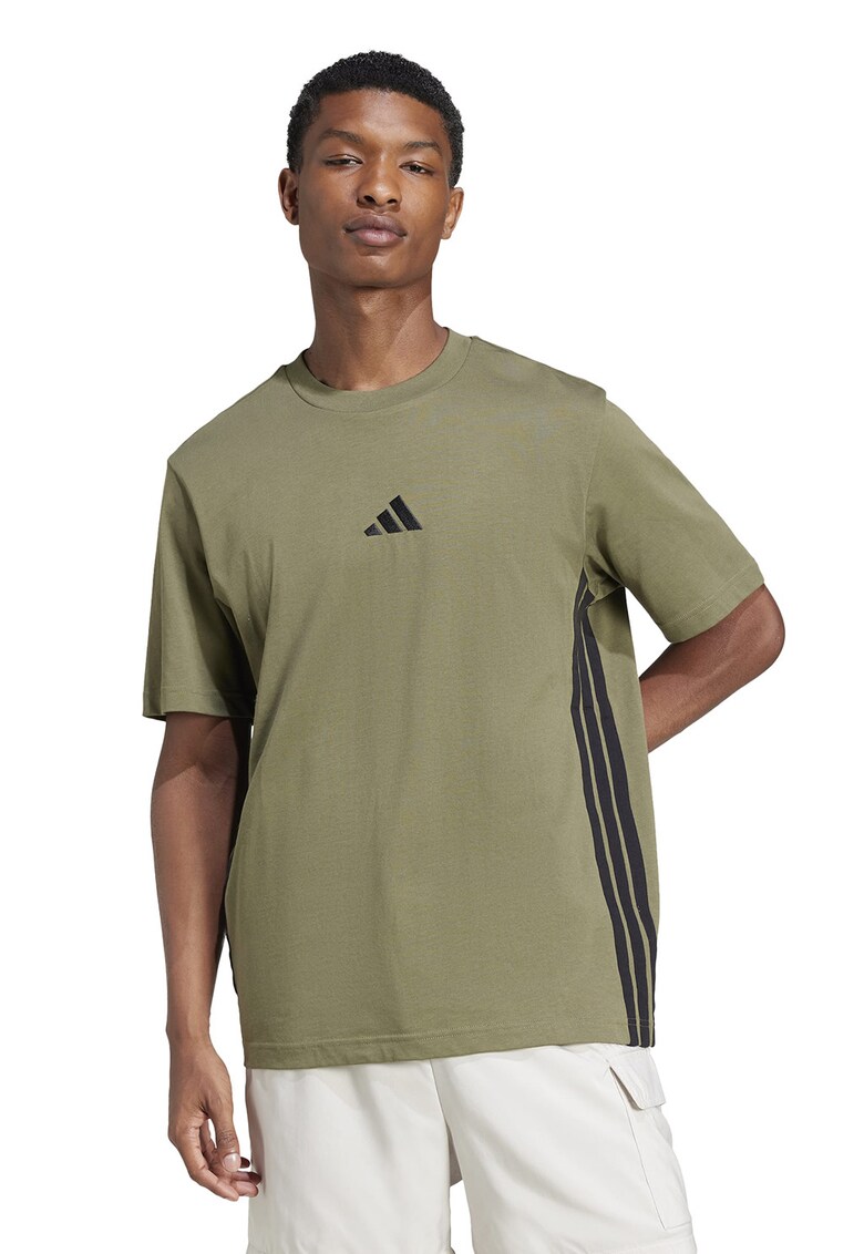 Tricou din bumbac cu decolteu la baza gatului si logo - Negru/Verde sparanghel