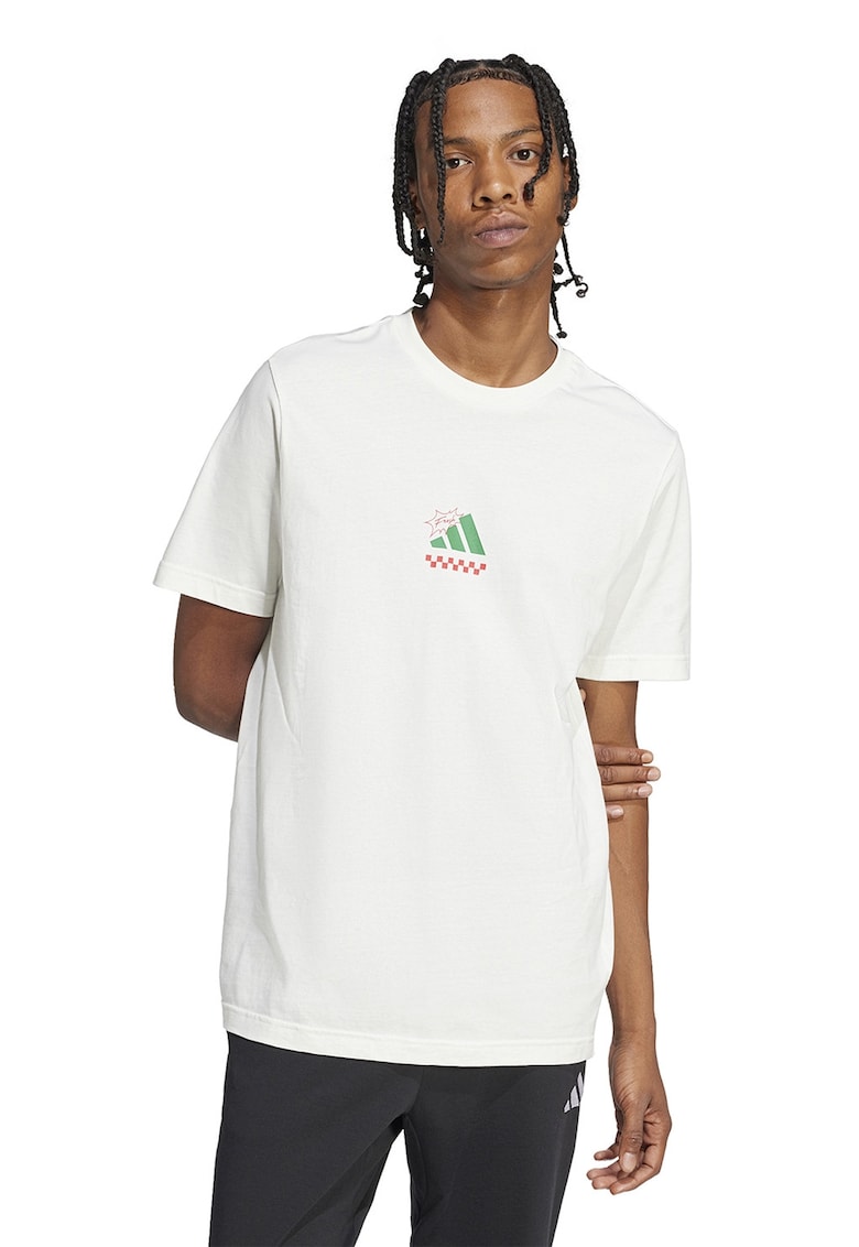 Tricou lejer din bumbac Pizza - Coral/Verde aquamarin/Alb murdar