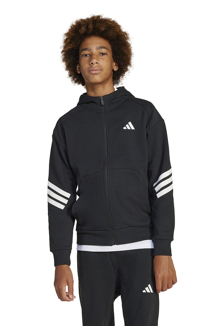 Hanorac cu fermoar si buzunare laterale - Negru/Alb optic