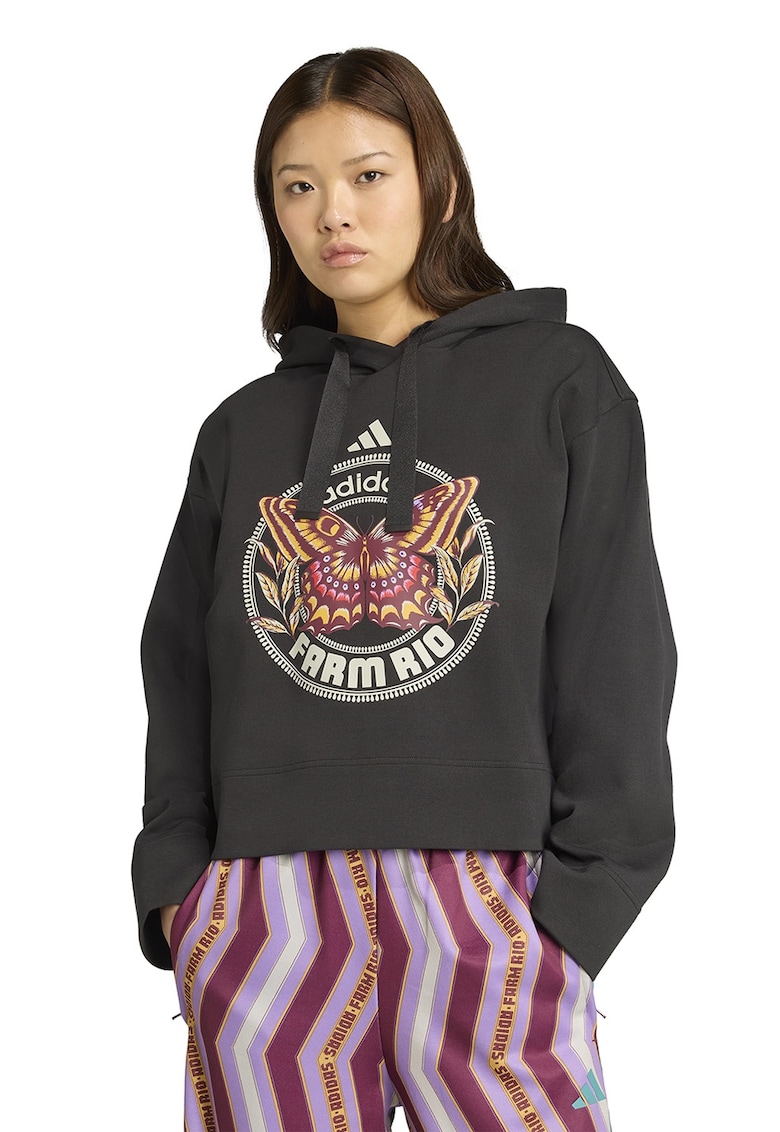 Hanorac lejer cu imprimeu si maneci cazute