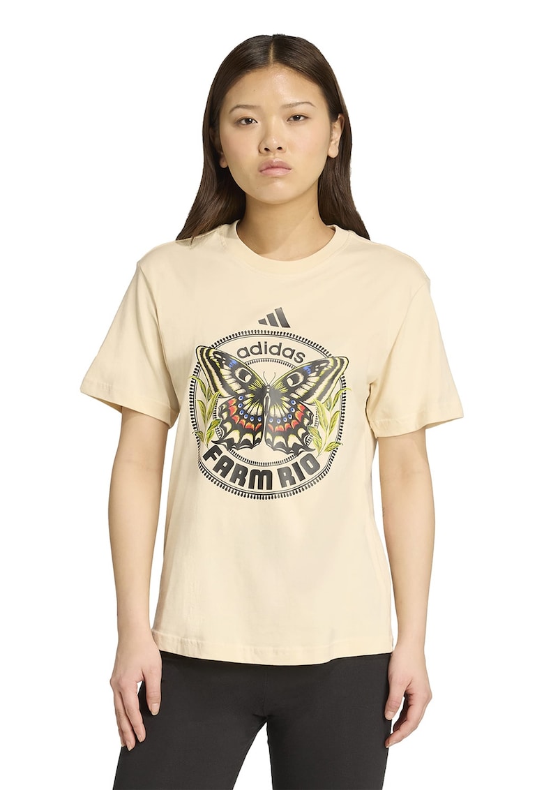 Tricou de bumbac cu imprimeu - Negru stins/Verde feriga/Bej deschis