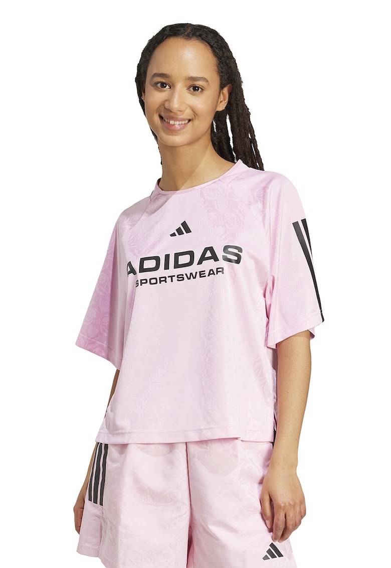 Tricou cu imprimeu logo - Negru/Roz pastel