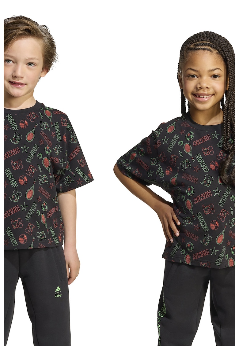 Tricou cu imprimeu si decolteu la baza gatului - Negru/Verde lime