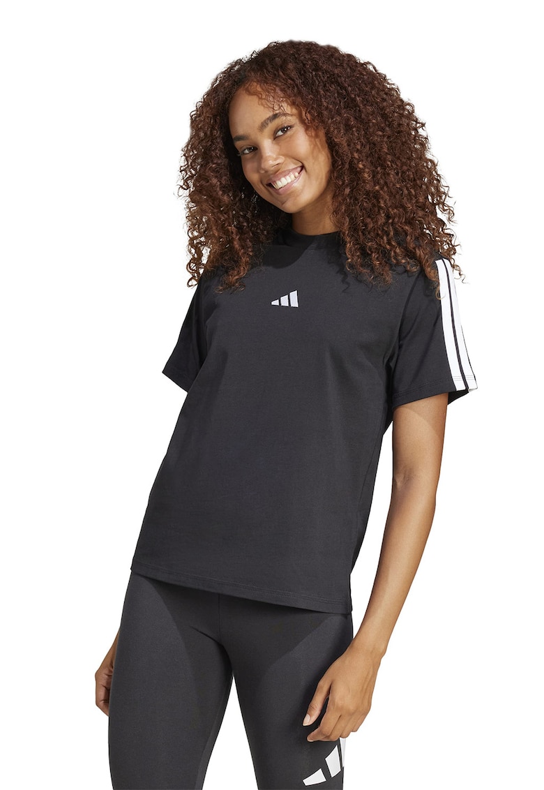 Tricou din bumbac cu decolteu la baza gatului - Alb/Negru