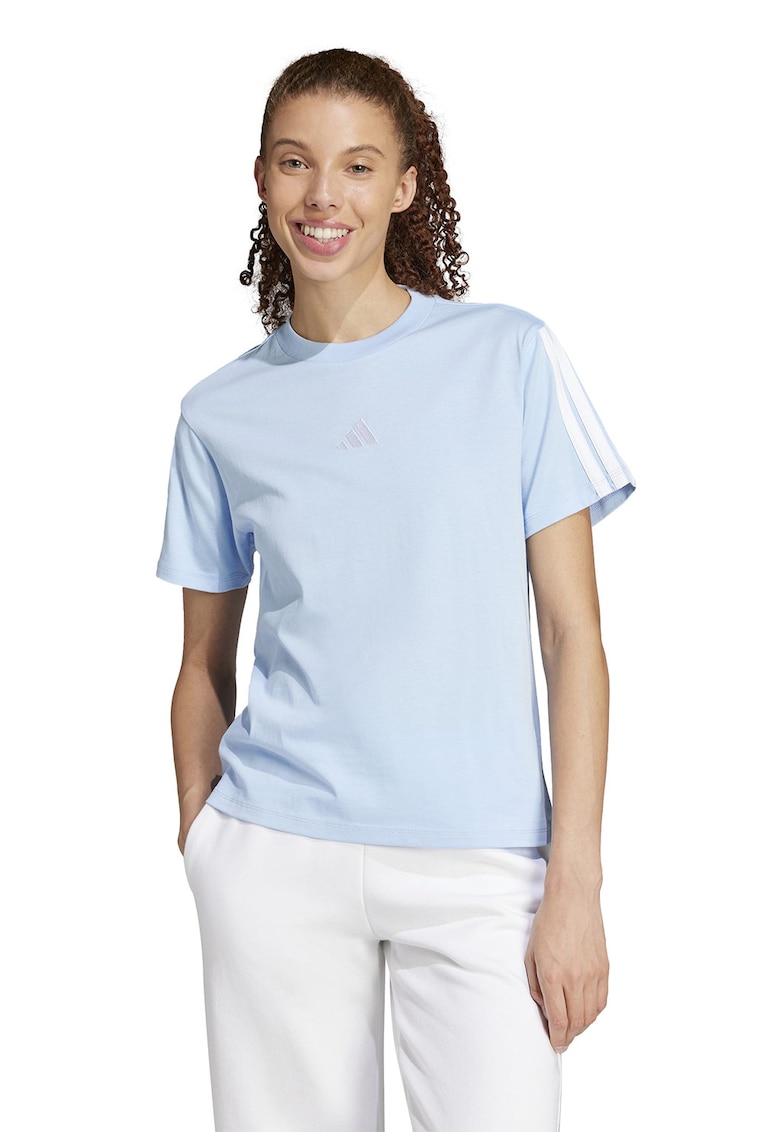 Tricou din bumbac cu decolteu la baza gatului - Alb/Albastru deschis