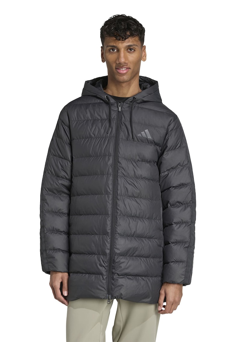 Geaca matlasata cu gluga si detaliu monograma