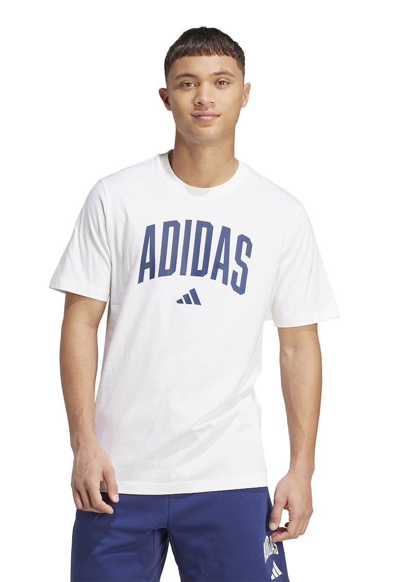 Tricou lejer de bumbac cu imprimeu logo - Alb/Bleumarin