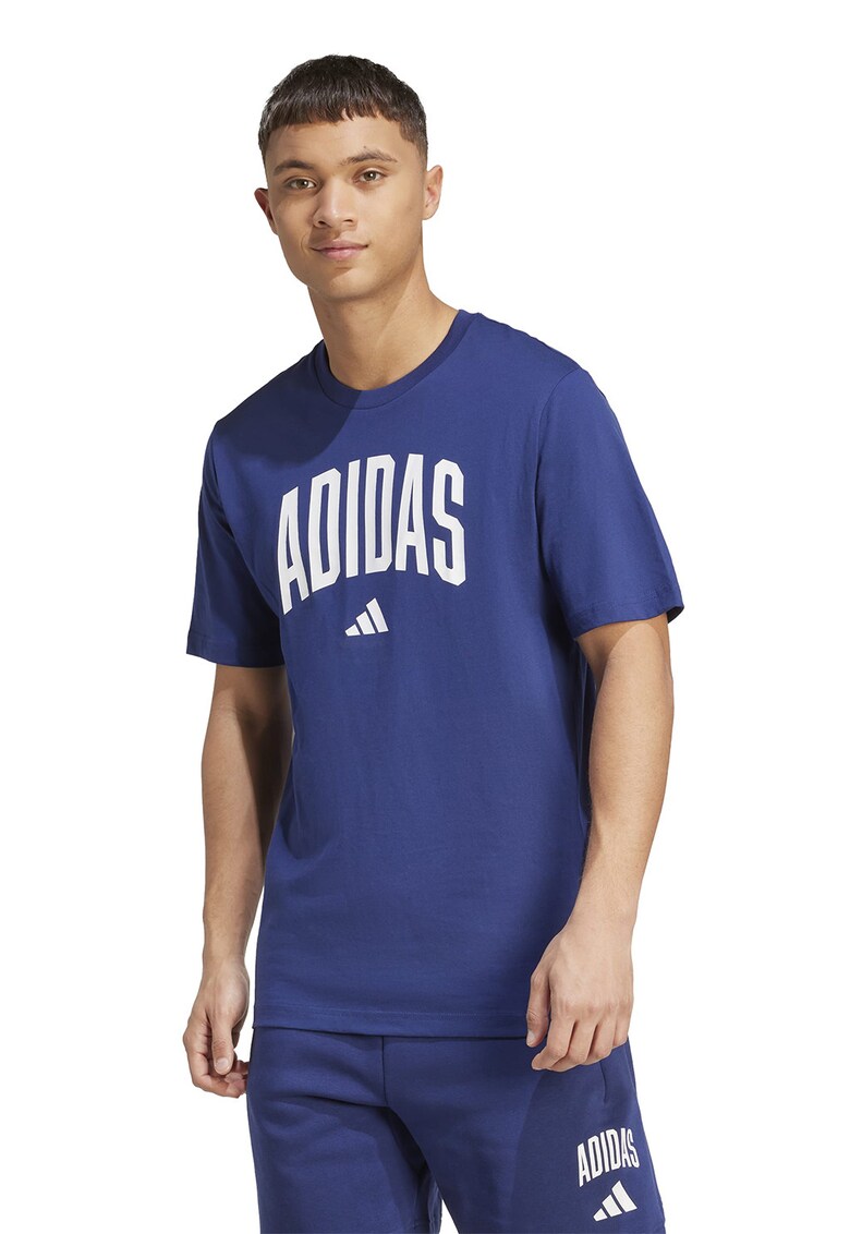 Tricou lejer de bumbac cu imprimeu logo - Albastru inchis/Alb optic