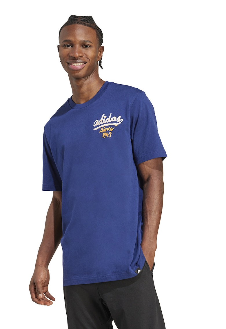 Tricou din bumbac cu imprimeu pe partea din spate - Albastru inchis/Alb murdar