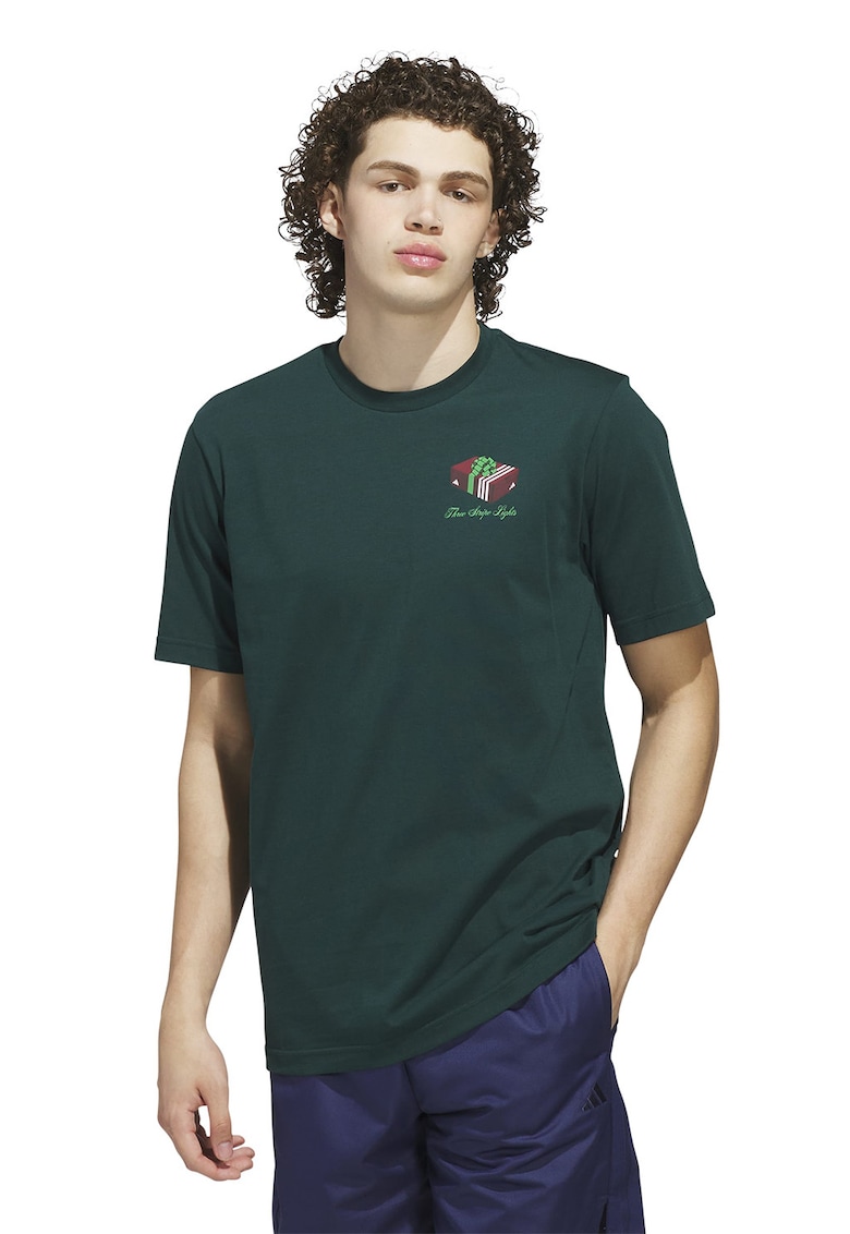 Tricou de bumbac cu decolteu la baza gatului - Verde padure