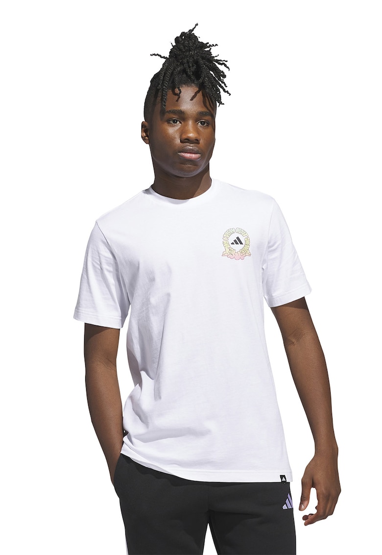 Tricou cu decolteu la baza gatului si imprimeu - Alb optic