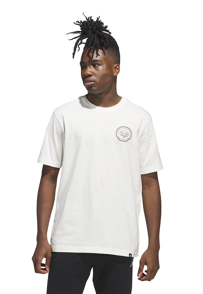 Tricou cu decolteu la baza gatului si imprimeu - Alb murdar