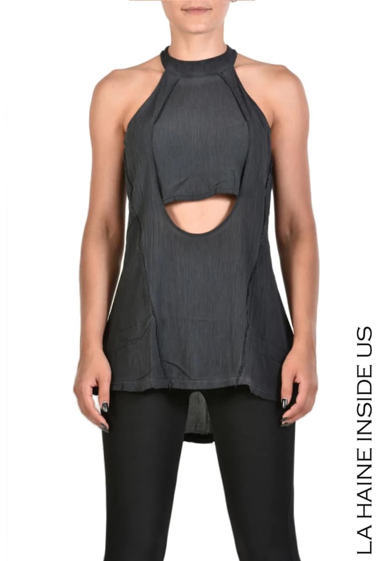 Maiou fluid cu prindere nasture spate - NEGRU Maiou fluid cu prindere nasture spate - NEGRU