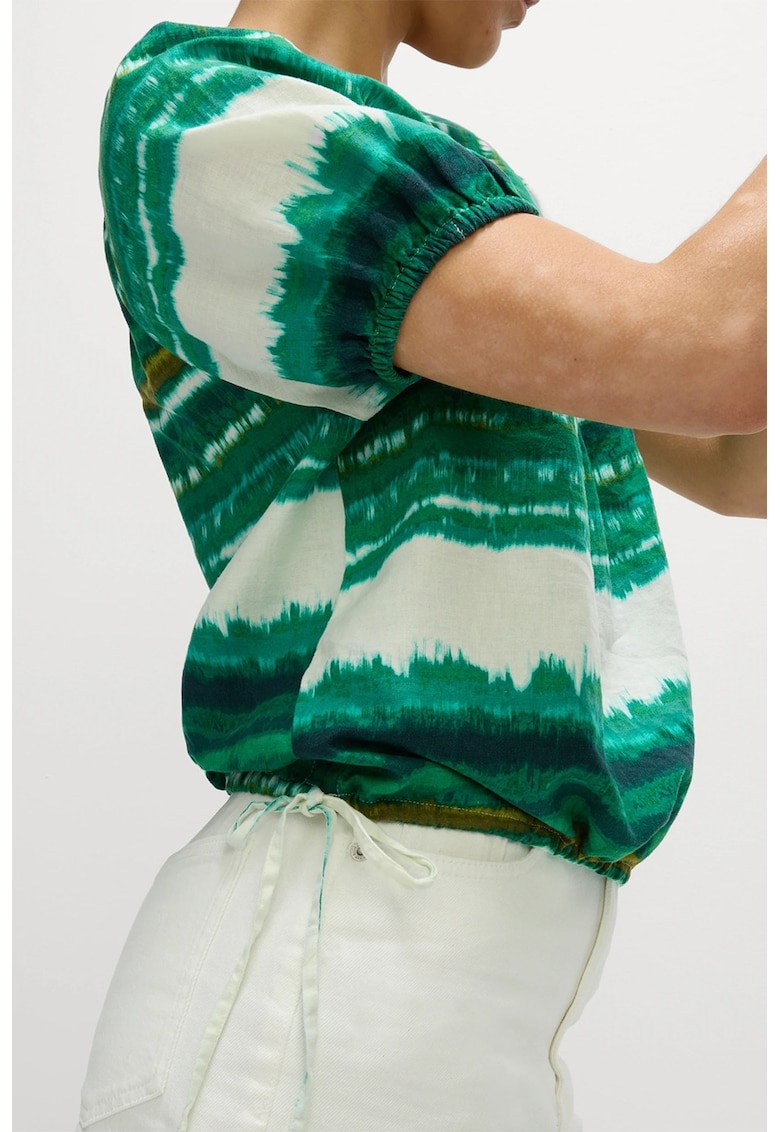 Marks Spencer Bluza din amestec de in cu model si maneci raglan - Alb/Verde