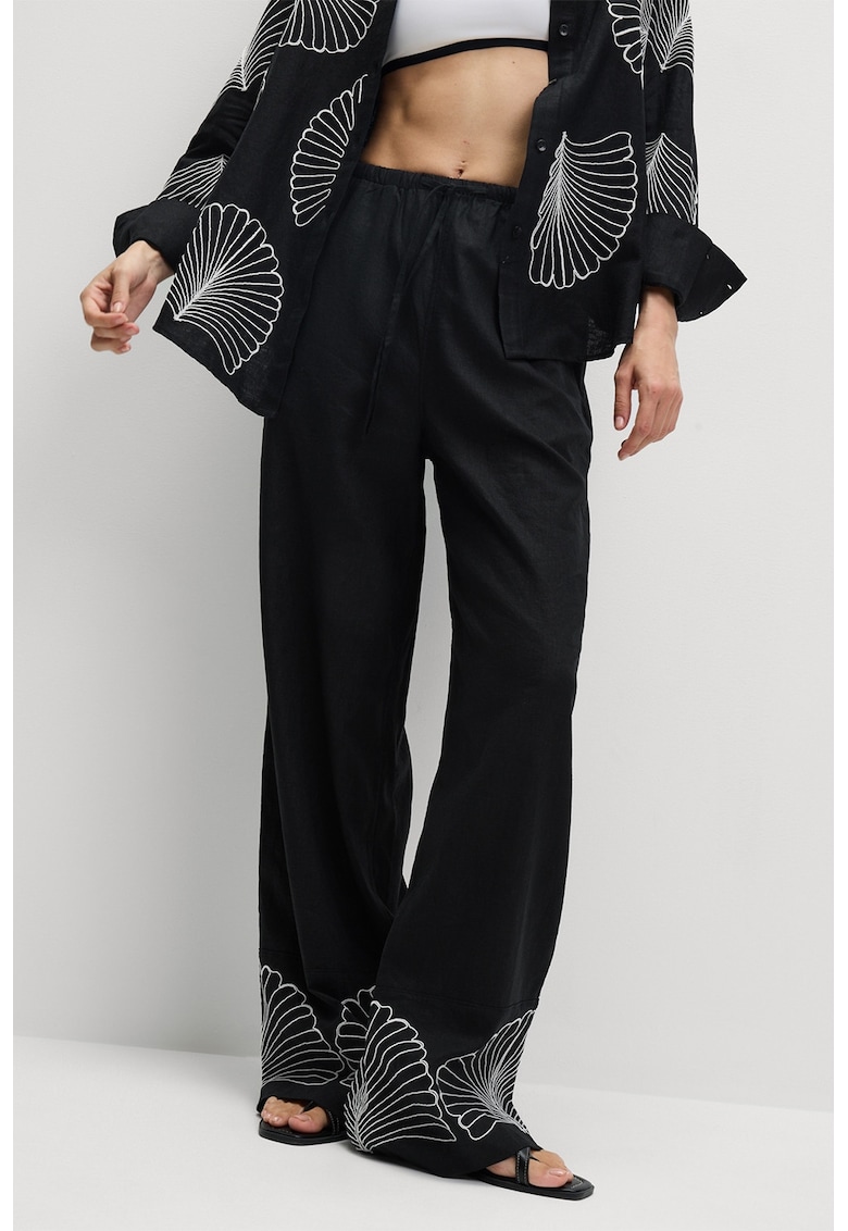 Marks Spencer Pantaloni din amestec de in cu croiala ampla si talie ajustabila - Negru