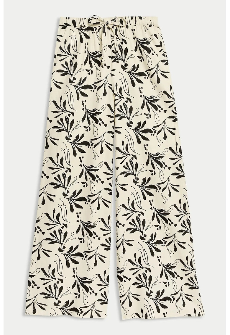 Marks Spencer Pantaloni din amestec de in cu croiala ampla si model - Negru/Bej