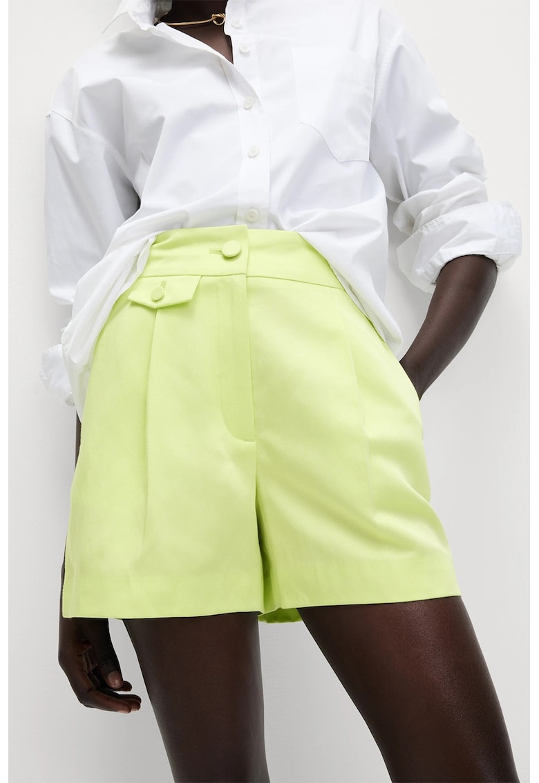 Marks Spencer Pantaloni scurti din amestec de in cu pliuri frontale - Verde lime
