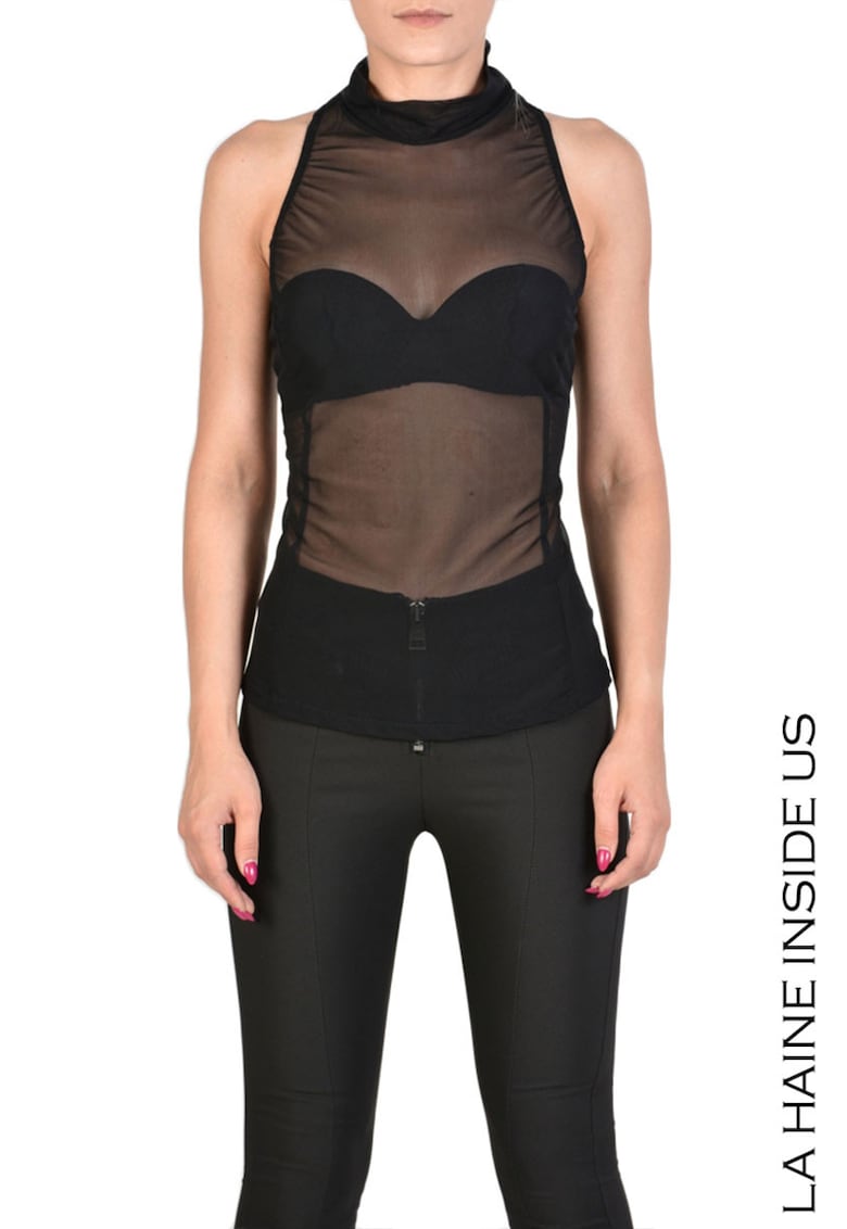 Top din tul cu guler și fermoar pe spate Top din tul cu guler și fermoar pe spate