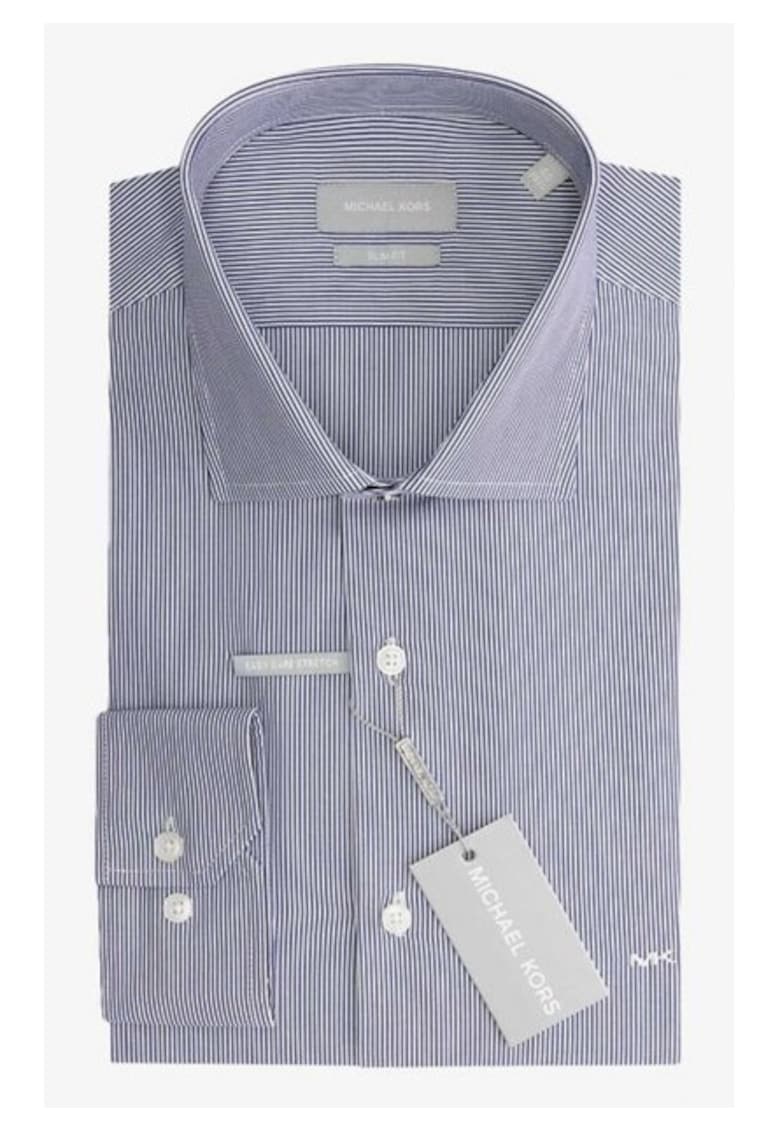 Camasa barbati slim fit - elastic - albastru-alb - bumbac