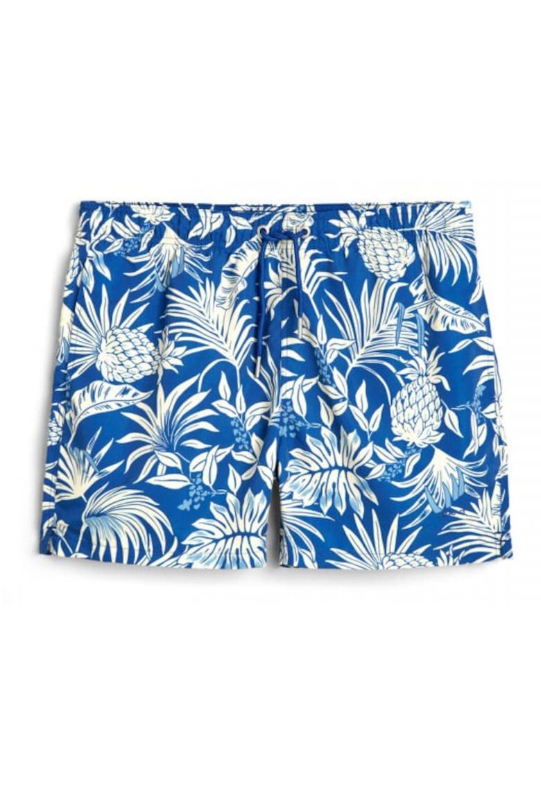 Costum de baie imprimeu tropical - albastru - 100% poliester reciclat
