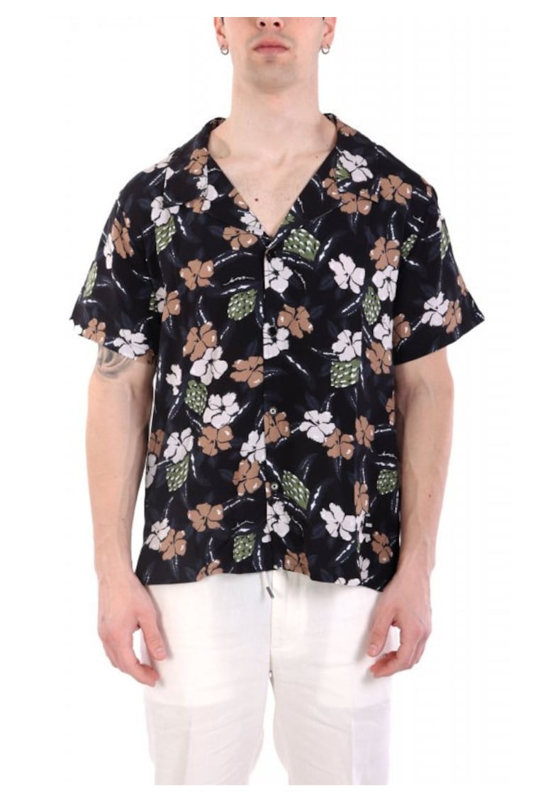 Camasa de plaja imprimeu floral - negru - 100% viscoza