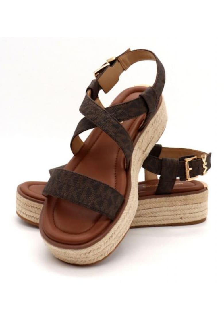 Sandale pentru dama Lynn - cu logo - piele - talpa de 5 cm - maro inchis -