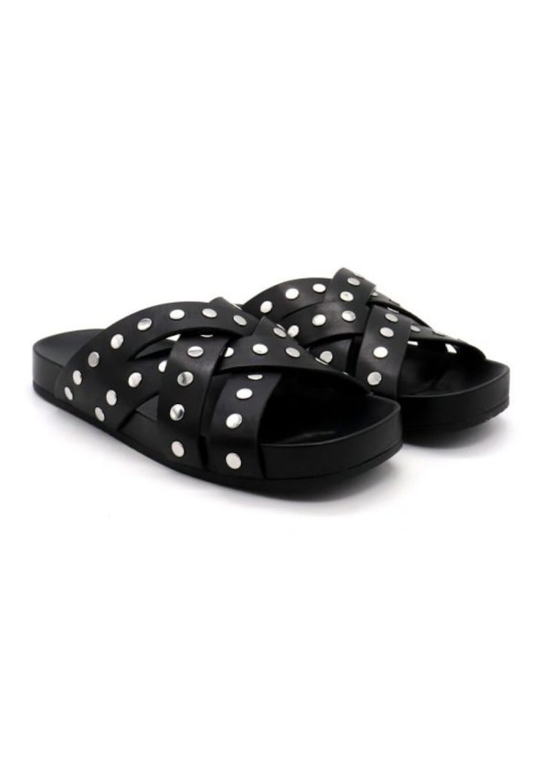 Slapi dama Irene - negri - piele naturala - talpa de 2 -5 cm