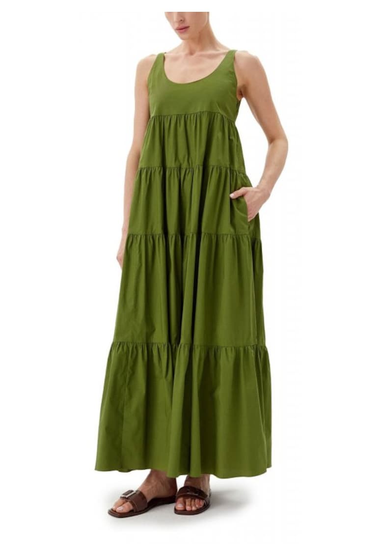 Rochie cu volane dama bumbac organic/elastan - verde