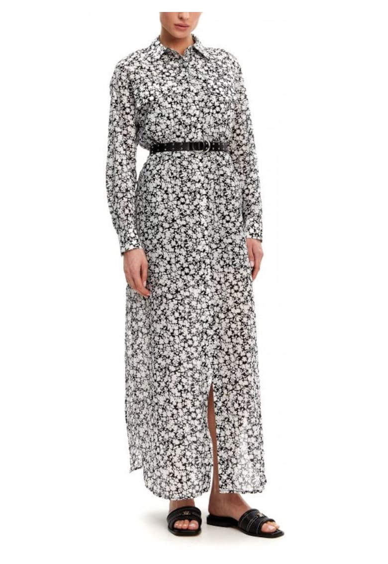 Rochie maxi dama bumbac - cu curea - alb/negru -