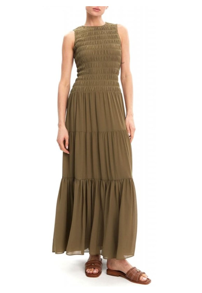 Rochie dama - cu volane - poliester - kaki
