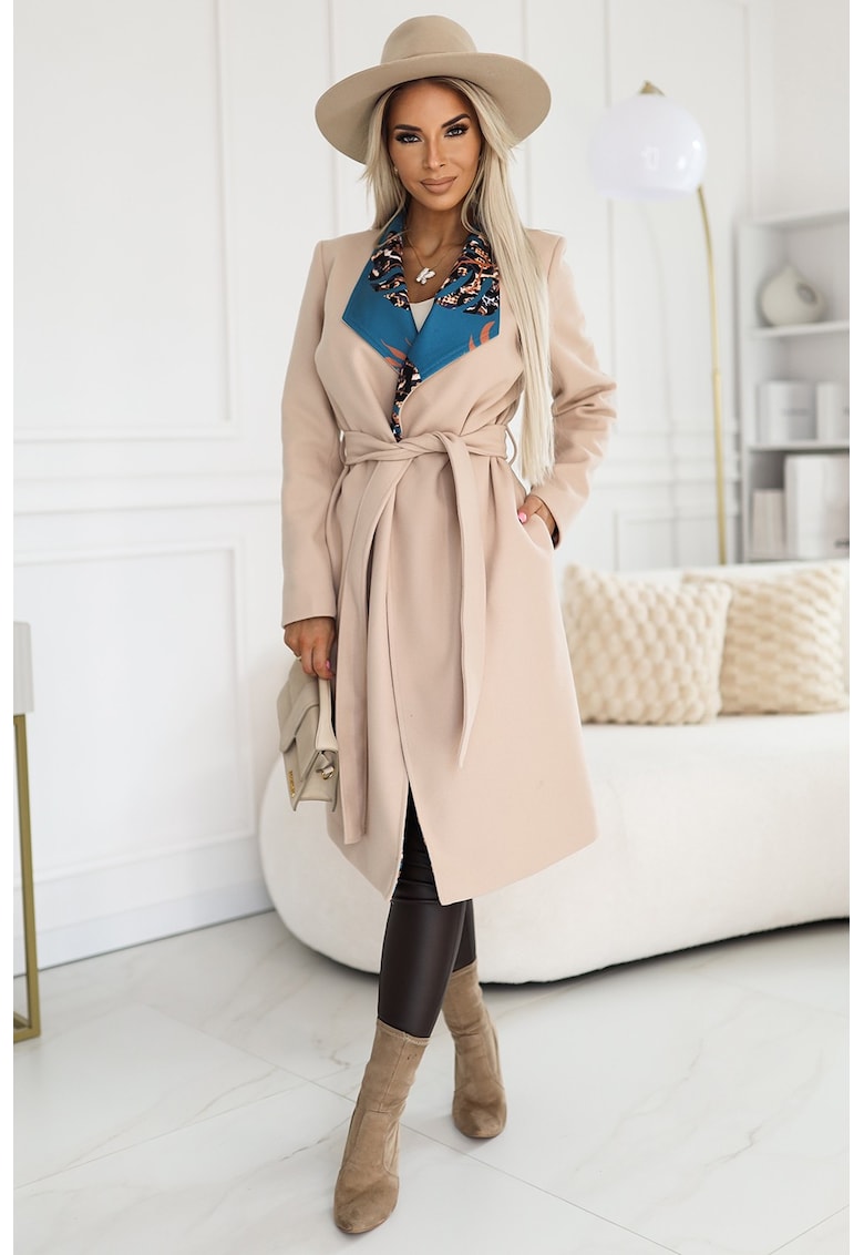 Palton dama cu insertie colorata - Bej