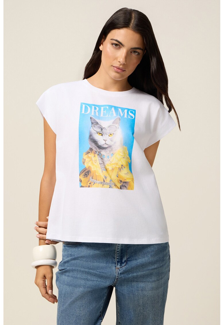 Tricou lejer cu imprimeu - Alb optic/Albastru glaciar