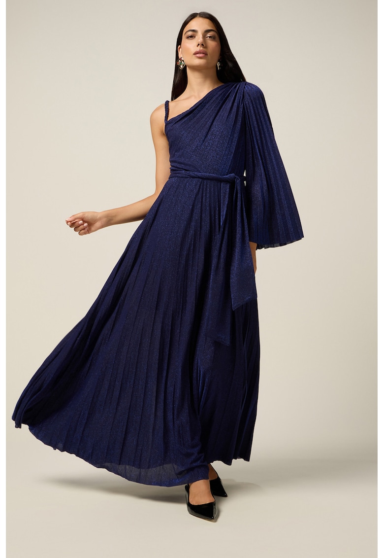 Rochie stralucitoare cu decolteu pe un umar si cordon in talie