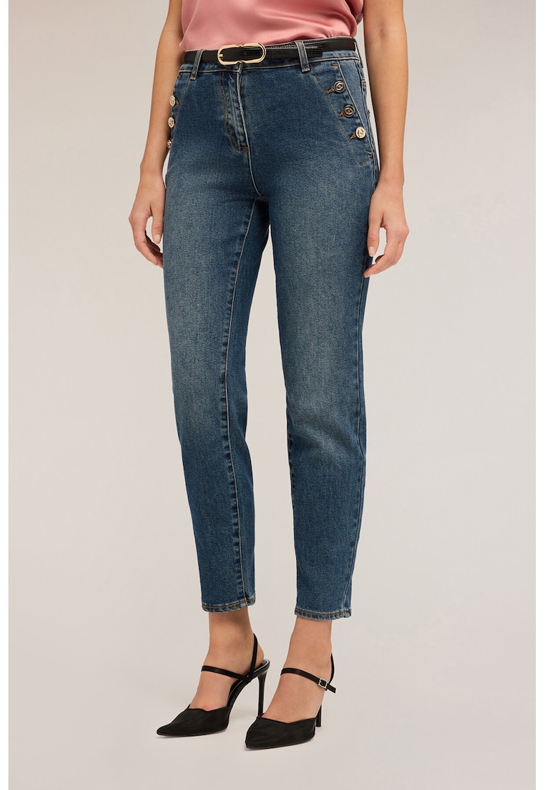Blugi crop cu buzunare cu nasturi Blugi crop cu buzunare cu nasturi