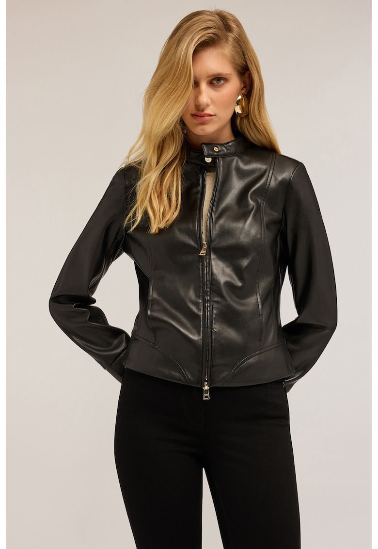 Jacheta biker cu fermoar