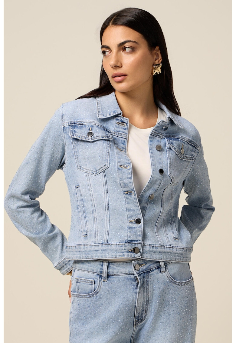 Jacheta din denim cu nasturi - Albastru glaciar