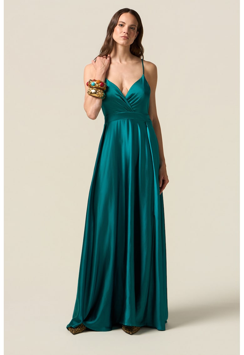 Rochie maxi din satin - Verde aquamarin