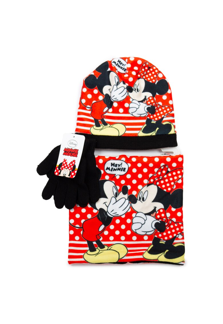 Set caciula - fular si manusi  Minnie Mouse - rosu - 54 cm
