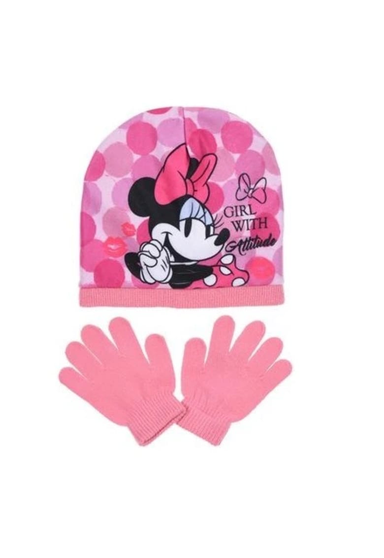 Set de caciula tricotata subtire si manusi cu imprimeu logo