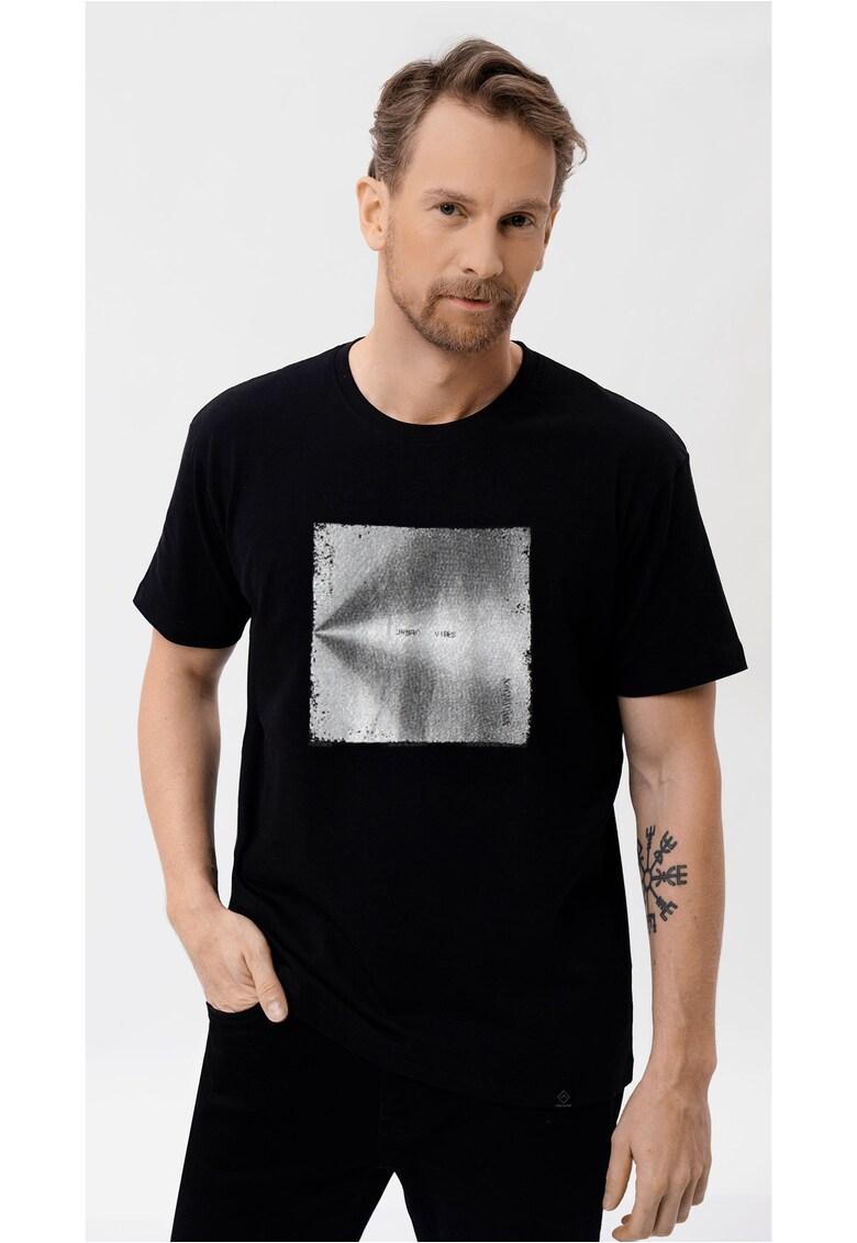Tricou negru pentru barbati T-Vibes - Comfort Fit - Negru/Gri