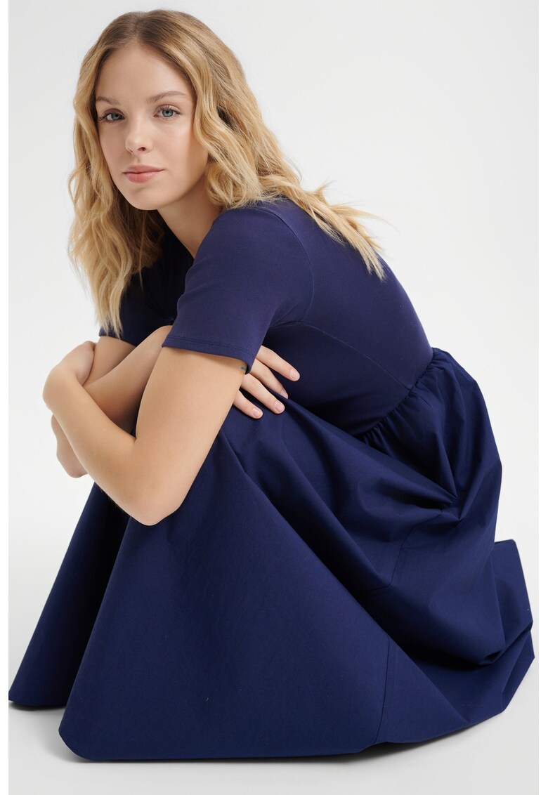 Rochie evazata cu maneci scurte - Bleumarin