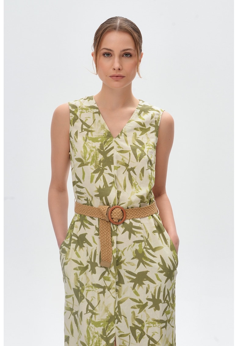 Rochie dreapta din amestec de in cu buzunare laterale