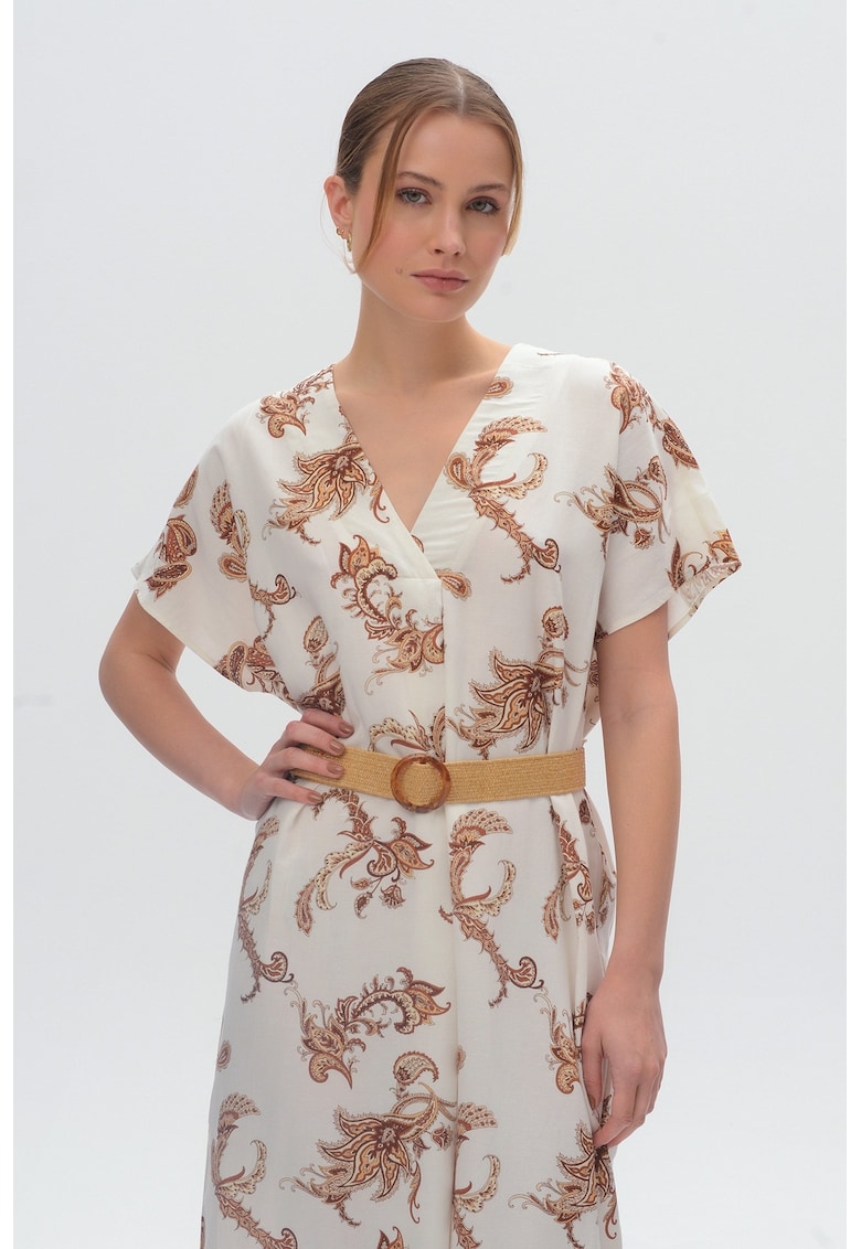 Rochie dreapta din amestec de in cu decolteu in V