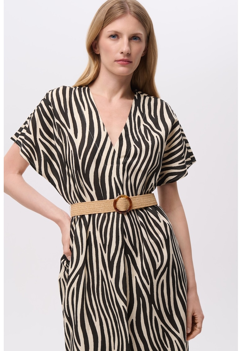 Rochie dreapta din amestec de in cu decolteu in V