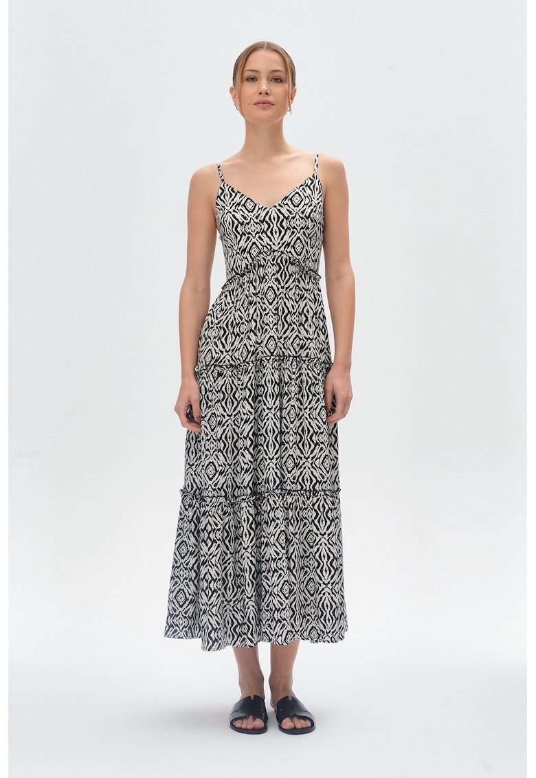 Rochie lunga cu decolteu in V - Alb/Negru