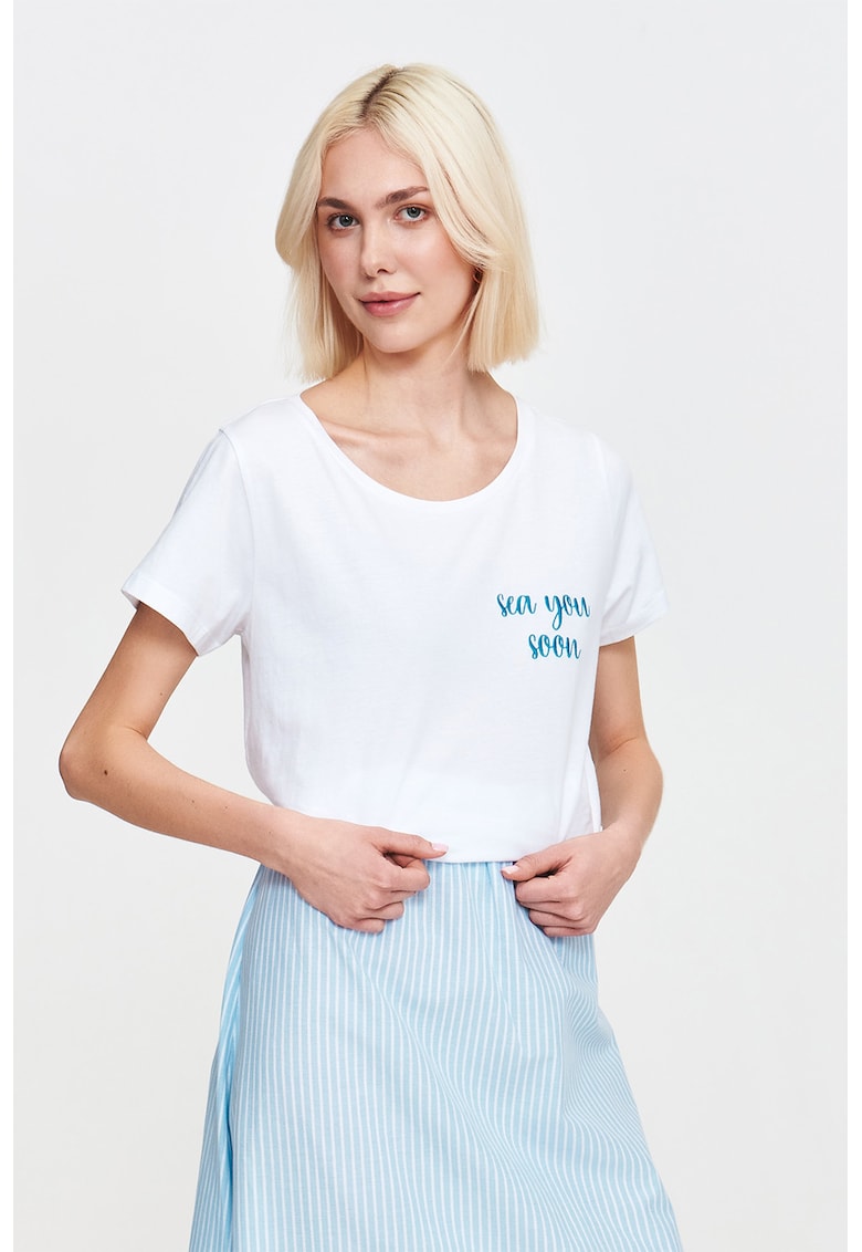 Tricou de bumbac cu model text - Alb