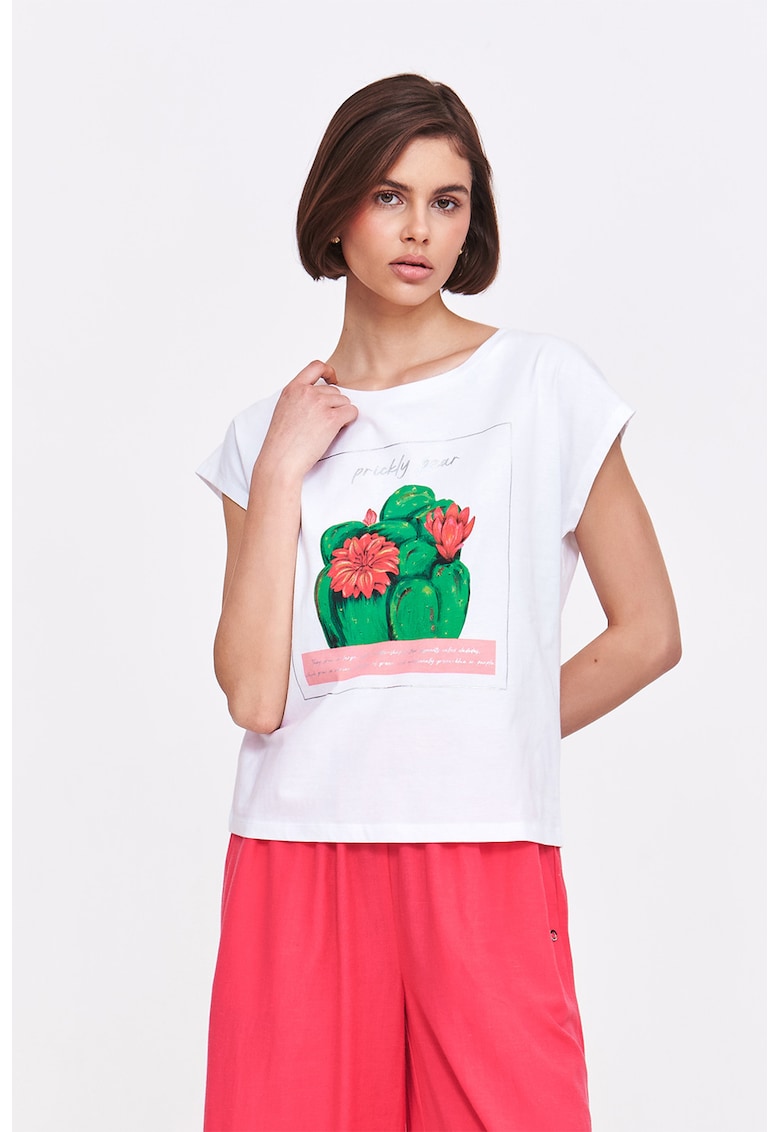 Tricou de bumbac cu decolteu rotund - Alb